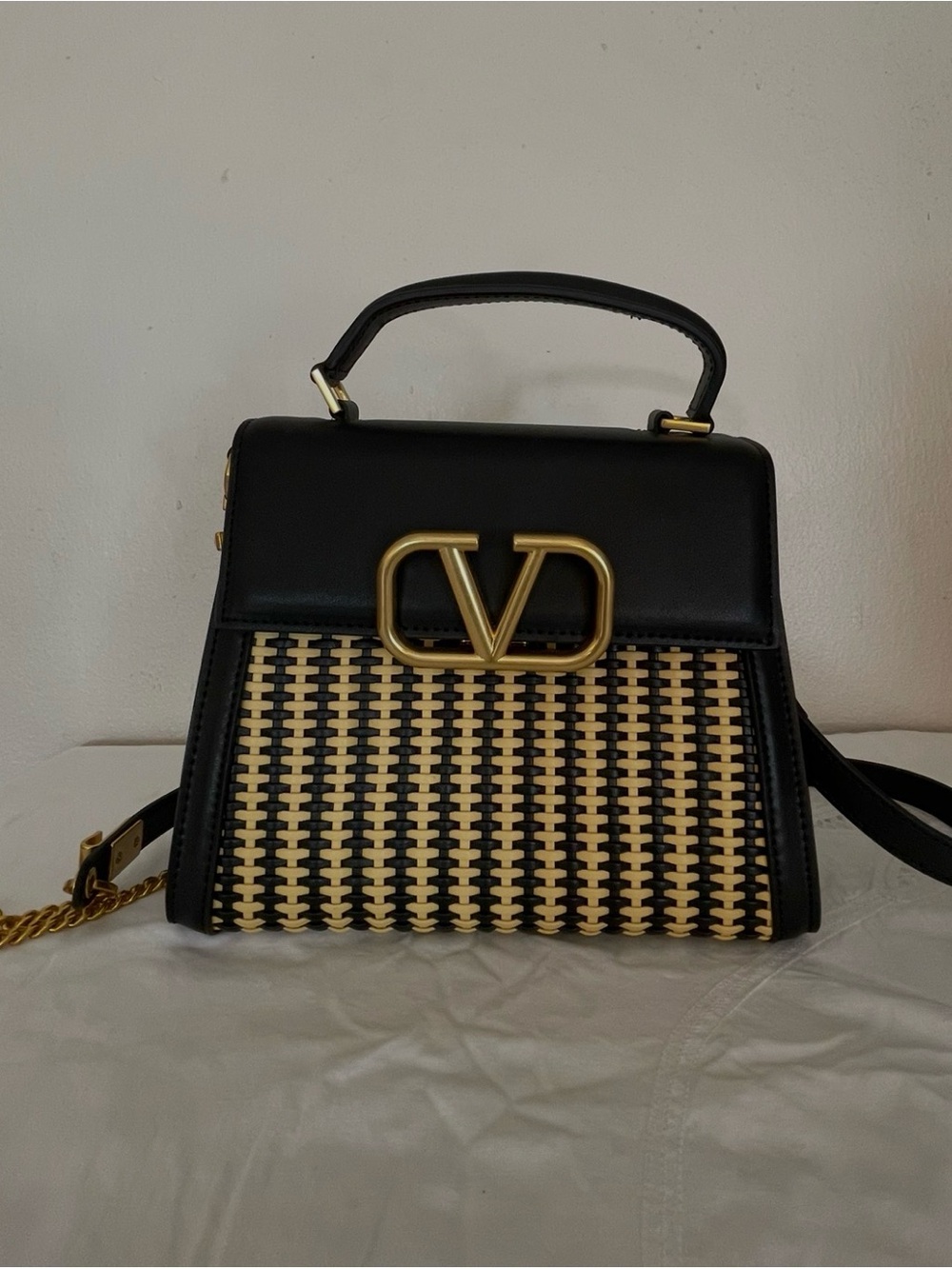 Black and Yellow Woven Accent Crossbody Bag